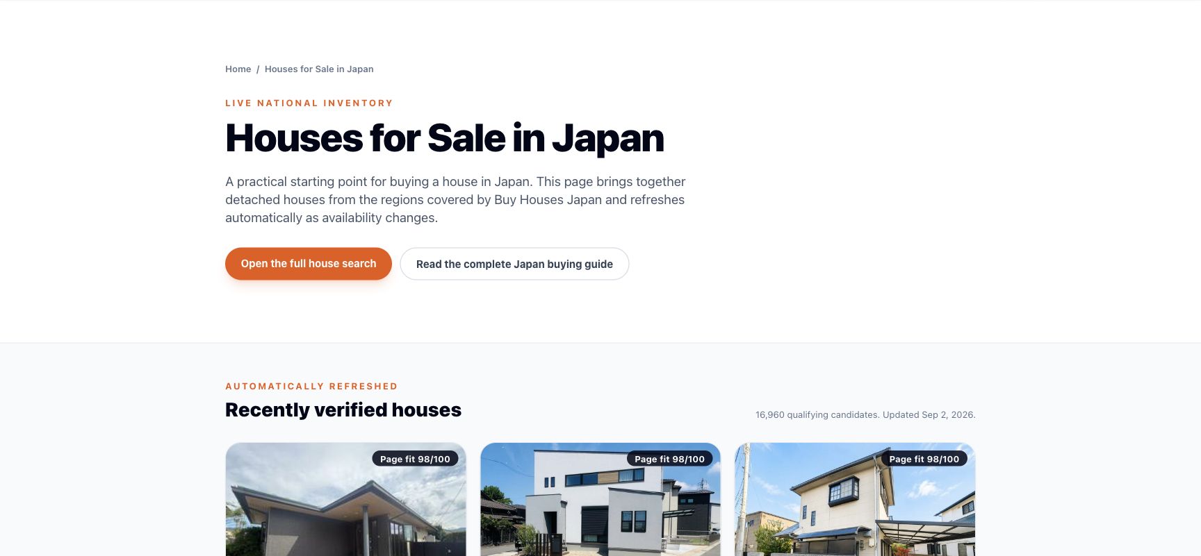 Inventario nacional de casas verificadas recientemente en Buy Houses Japan